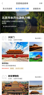 百度地圖推出“本月出游熱力榜”，天安門成北京市九月出游熱力榜TOP1