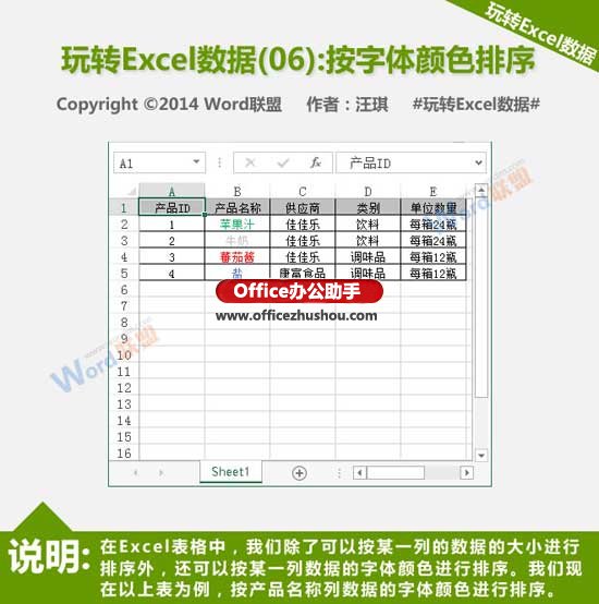 excel單元格字體顏色 按Excel單元格中的字體顏色對(duì)表格數(shù)據(jù)進(jìn)行排序