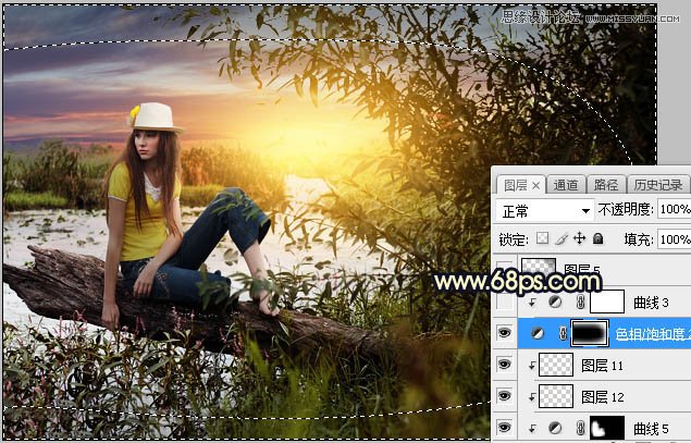 用PS給外景美女人像添加夕陽美景效果