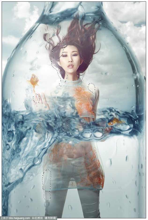 PS創(chuàng)意合成玻璃瓶中被水淹沒(méi)的美女