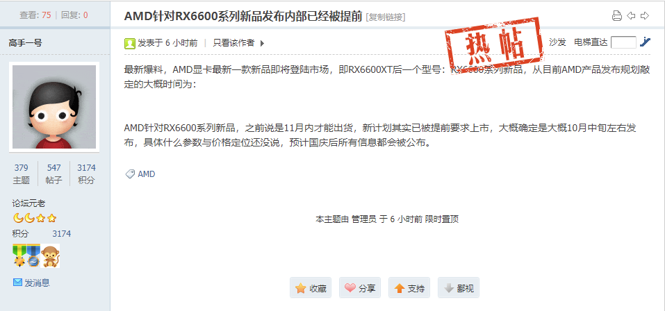 緩解缺卡問題，消息稱 AMD RX6600 系列新品將于 10 月中旬發(fā)布