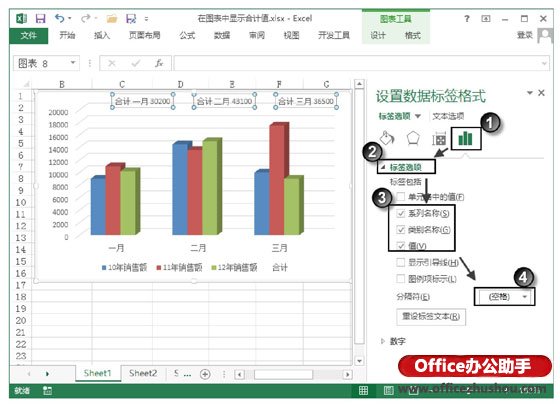 excel圖表顯示數(shù)值 在Excel圖表中顯示合計值的設置方法