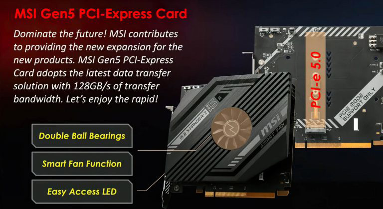 微星展示業(yè)界首個(gè) PCIe Gen5 轉(zhuǎn)換卡：主動(dòng)散熱，為下一代 M.2 SSD 設(shè)計(jì)