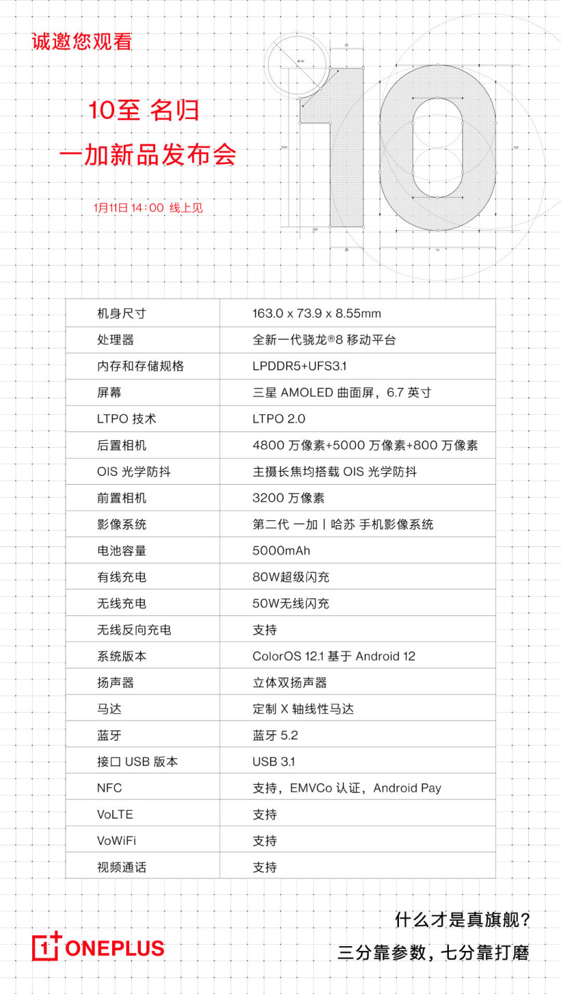 一加 10 Pro 完整參數(shù)公布：搭載驍龍 8 Gen 1，支持 OIS 光學(xué)防抖，定制 X 軸線性馬達(dá)