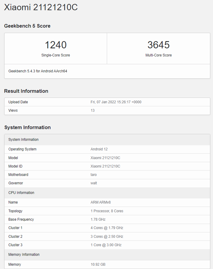 Redmi K50 電競版現(xiàn)身 Geekbench 5：搭載驍龍 8 Gen 1，跑分直追小米 12 Pro