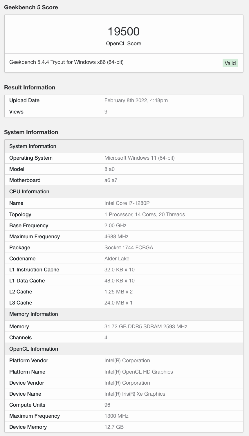 英特爾 i7-1280P 核顯跑分出爐，LPDDR5-5200 內(nèi)存加持