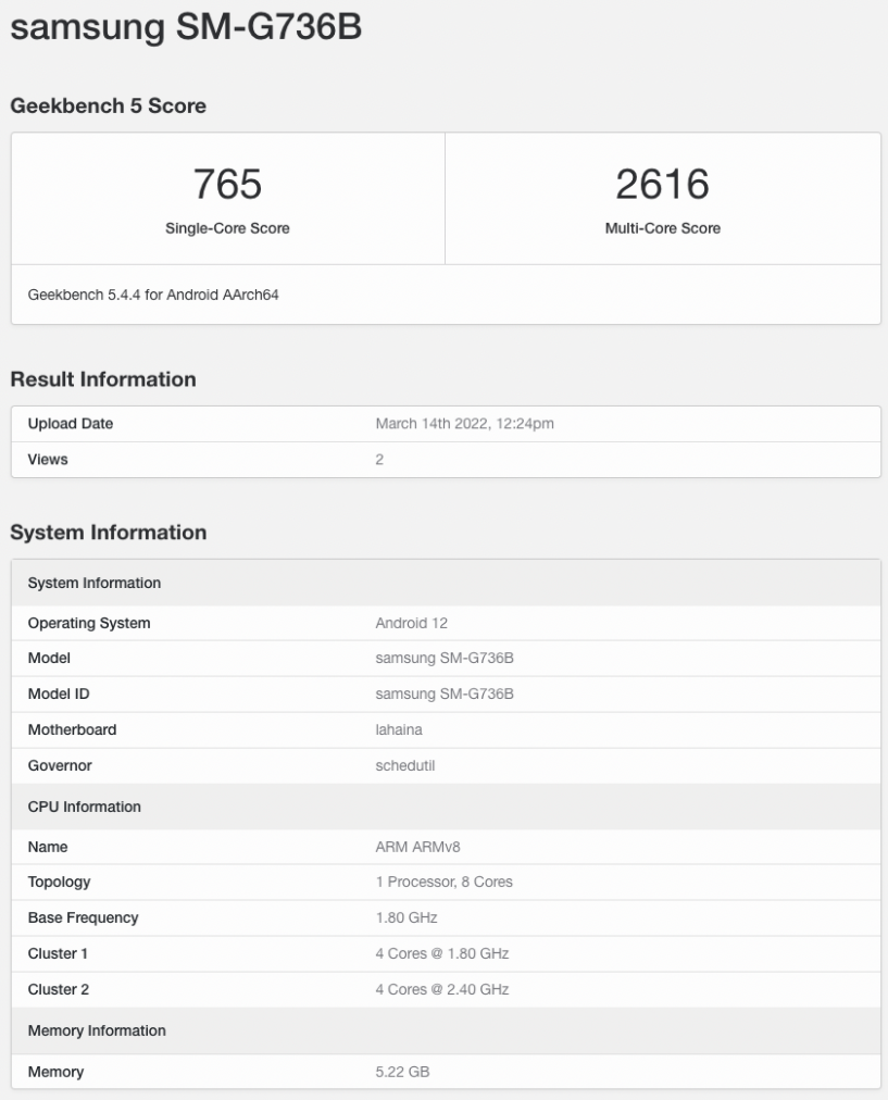 三星 Galaxy Xcover Pro 2 三防手機(jī)現(xiàn)身 Geekbench：搭載驍龍 778G，6GB 內(nèi)存