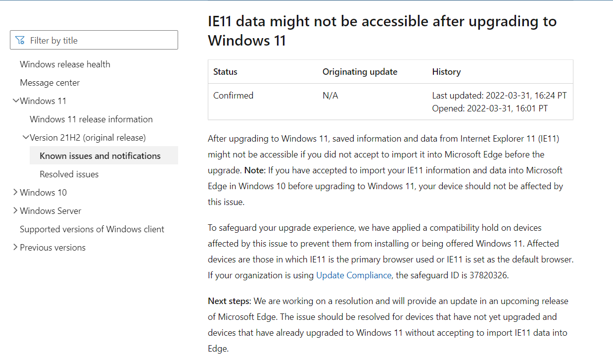 微軟：IE 瀏覽器用戶注意，Win10 升級 Win11 出現(xiàn) Bug，可能會(huì)丟失數(shù)據(jù)