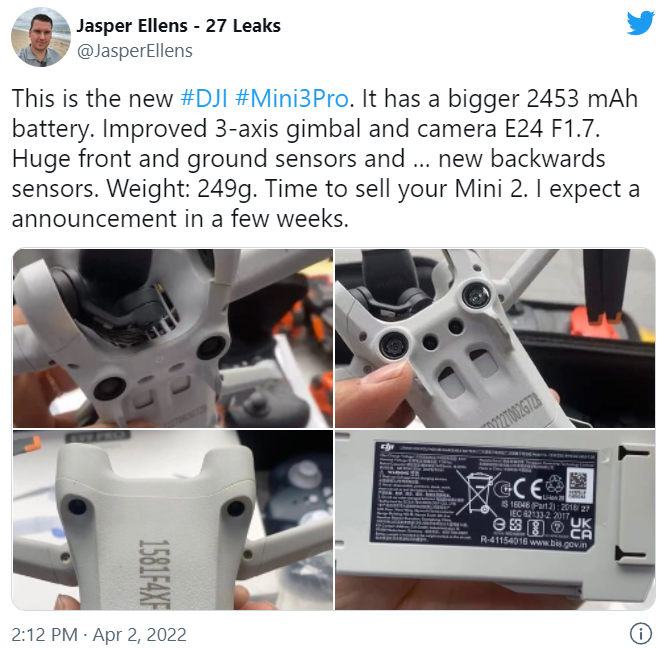 臨近發(fā)布，DJI Mini 3 Pro實拍圖曝光