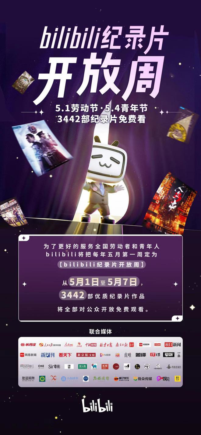 B站向全國用戶免費開放 3442 部紀錄片：每年五月第一周可看，獻給勞動者和青年人